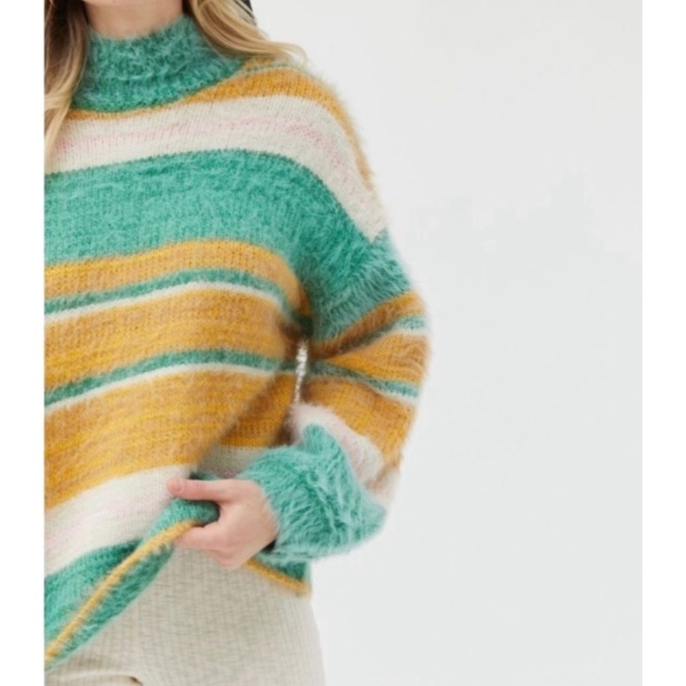 Kimchi Blue Urban Outfitters S Striped Oversized Fuzzy Mock Neck Knit Sweater